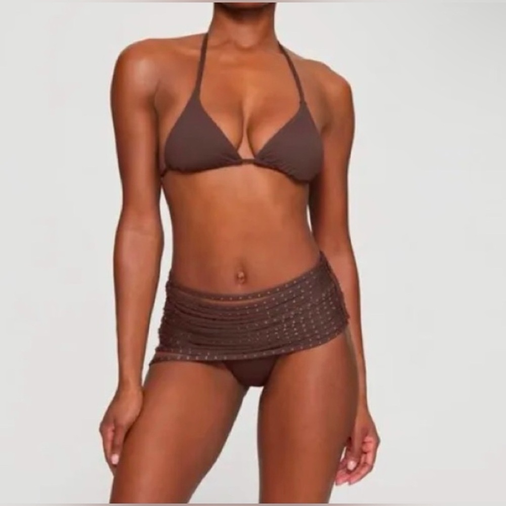 SKIMS 🤎🤎 RHINESTONE SWIM STRAPPY SKIRT COCOA SIZE XXS